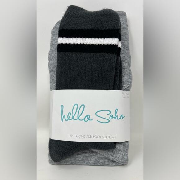 HELLO SOHO- 2 SETS Small Leggings & Boot Sock Black & Gray And Gray & Pink Set - Picture 4 of 4